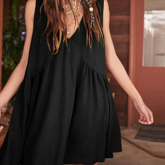 Women’s Plain V Neck Tank Dress - Size XL - Black - Picture 1 of 6